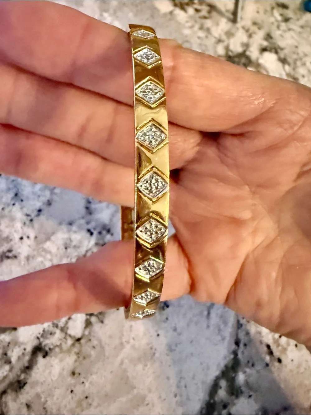 Diamond Pave accent yellow gold over 925 sterling silver hinged bracelet